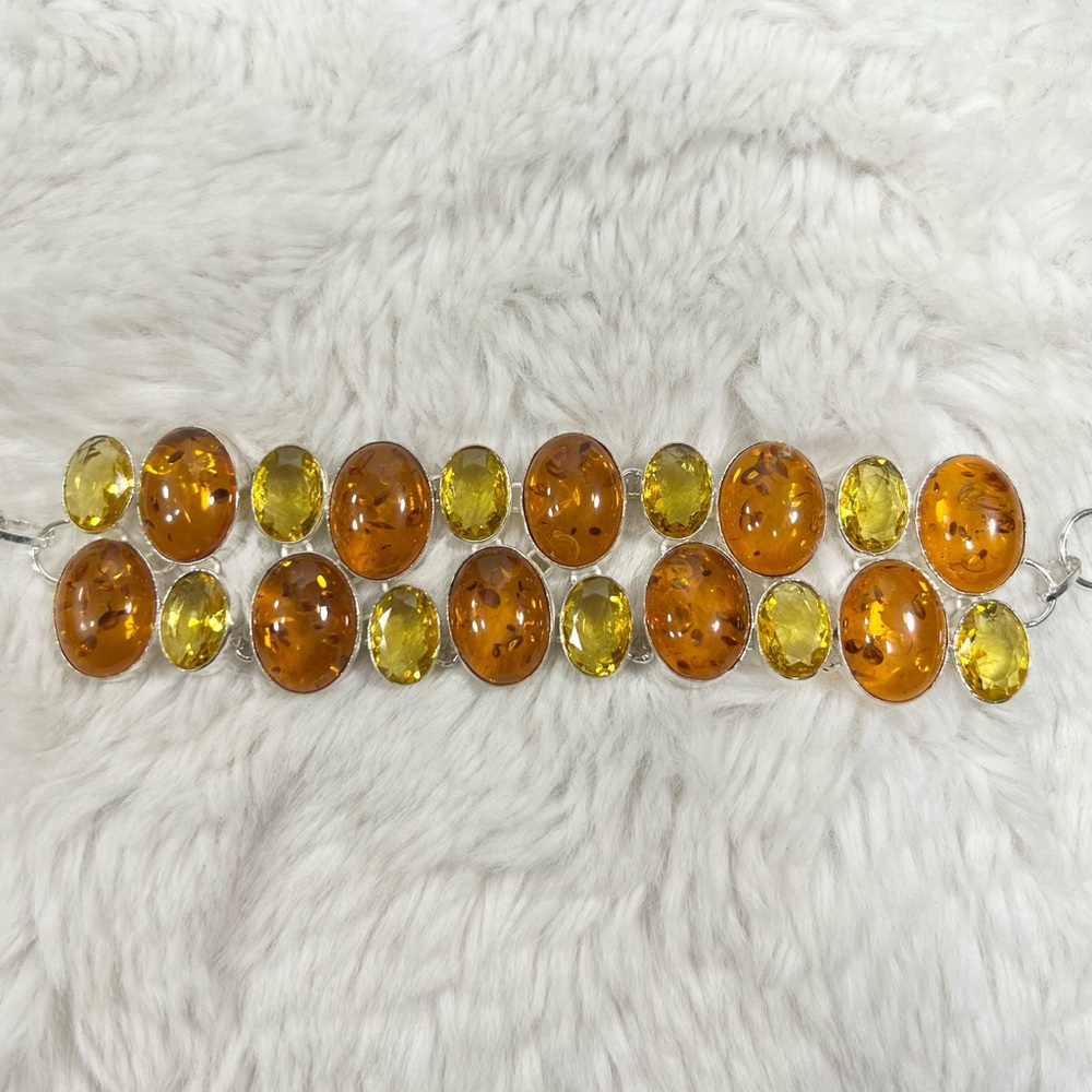 Amber & Citrine 925 Large synthetic stones Necklace Bracelet & ONE Earring ONLY - Picture 8 of 17